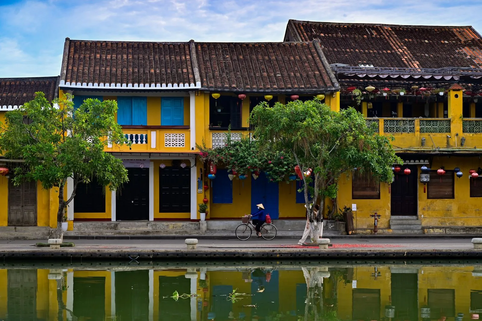 Hoi An Ancient Town riverside with lantern-hung shophouses in central Vietnam